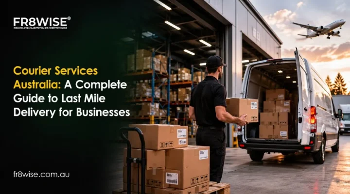 Courier services Australia showing delivery worker loading parcels into van outside warehouse