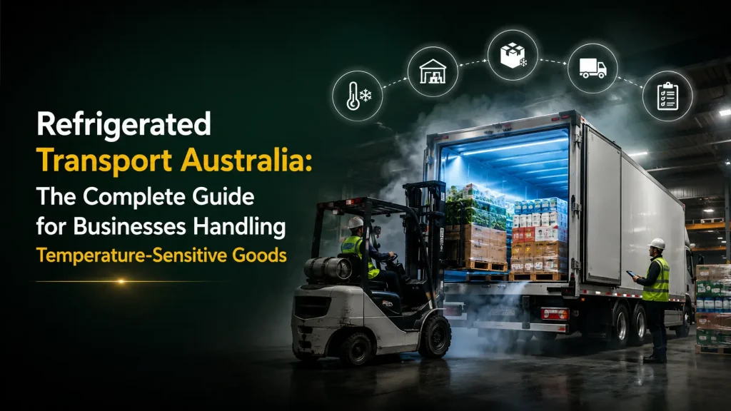 Refrigerated transport Australia showing forklift loading temperature-sensitive goods into refrigerated truck

