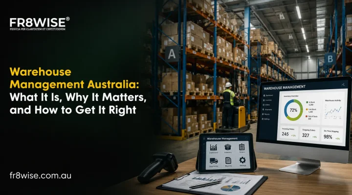 Warehouse management Australia showing WMS dashboard, inventory tracking system and warehouse worker