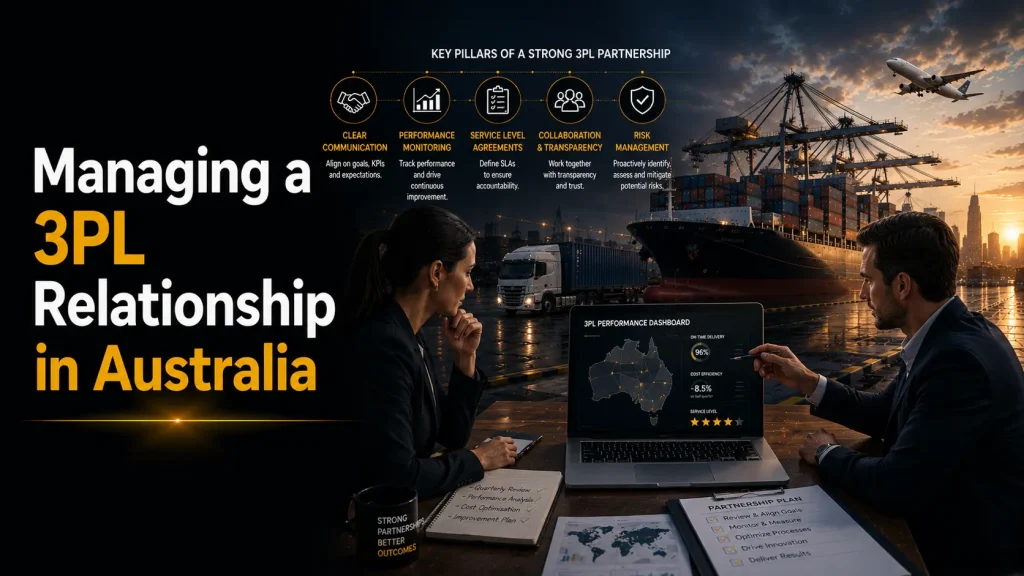 Managing a 3PL Relationship in Australia - business team reviewing performance dashboard covering on-time delivery, cost efficiency, and service level metrics