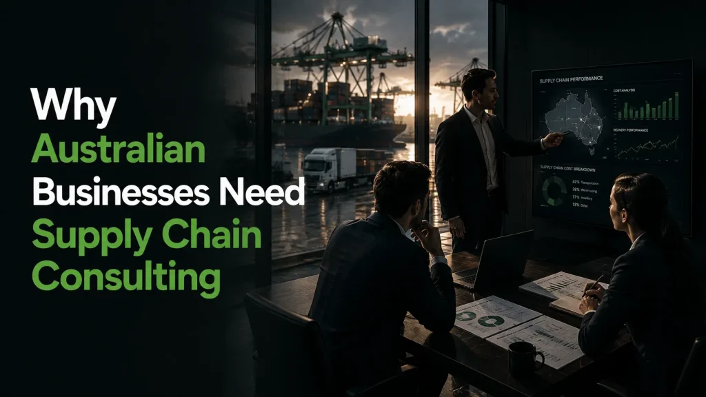 Why Australian businesses need supply chain consulting showing team reviewing supply chain cost breakdown and performance dashboard