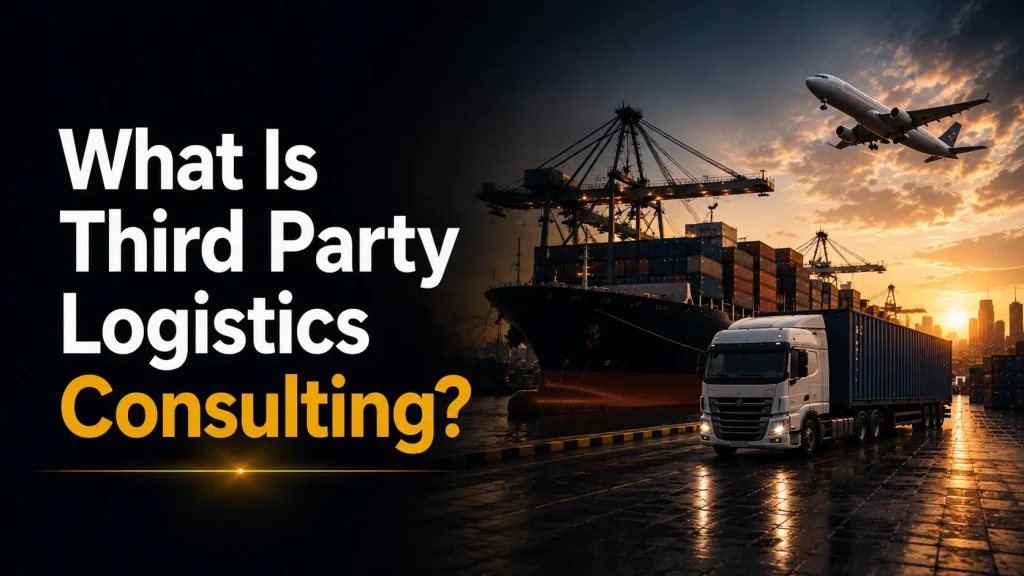 What Is Third Party Logistics Consulting - cargo ship, freight truck, and airplane representing global 3PL shipping and freight services at sunset port