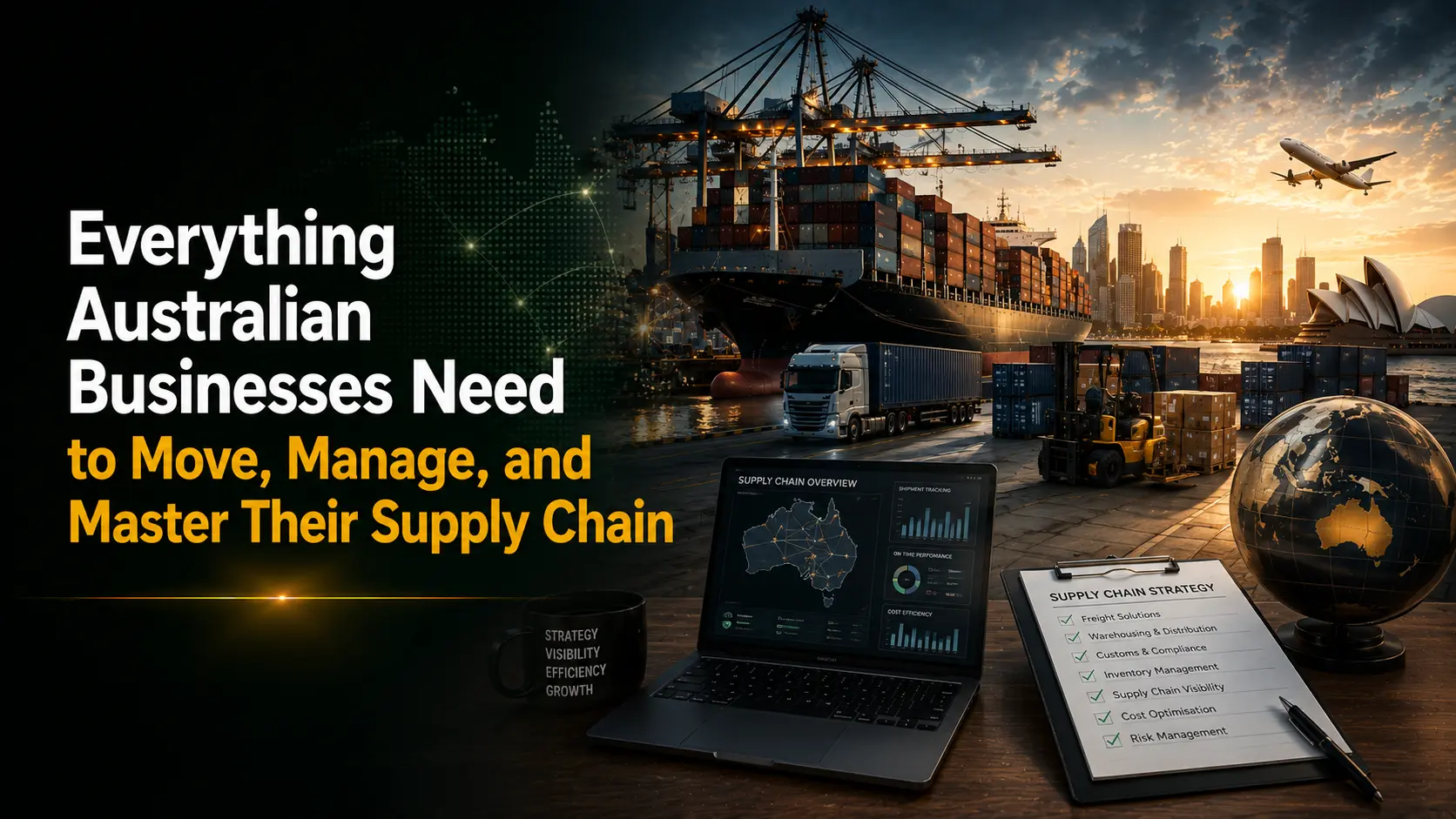 FR8 services by FR8WISE showing full supply chain overview with freight, warehousing, customs and supply chain strategy checklist